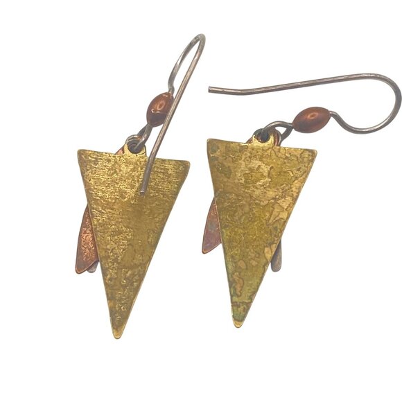 Sterling Silver Dangle Earrings Copper Brass 1.75" Boho Hippiecore Mixed Metal - Picture 4 of 9